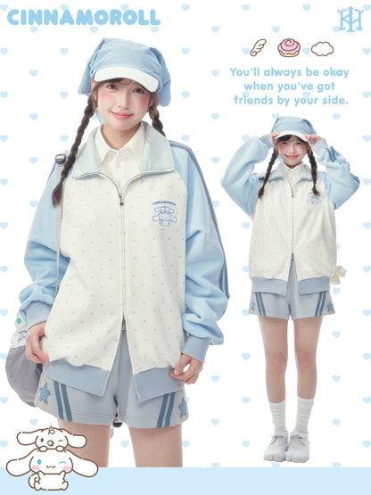 "Spring Breeze" Blue & White Polka Dot Track Jacket