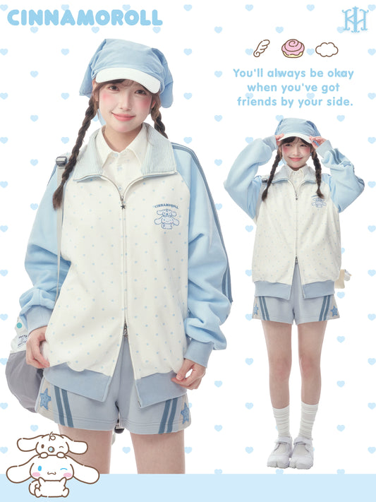 "Spring Breeze" Blue & White Polka Dot Track Jacket
