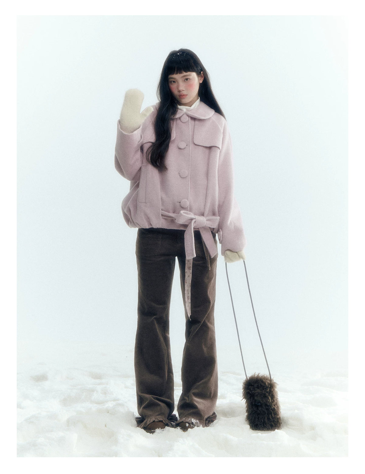Short Cocoon Wool-Blend Coat (Taro Purple / Oatmeal Gray)