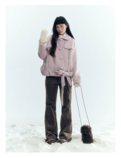 Short Cocoon Wool-Blend Coat (Taro Purple / Oatmeal Gray)