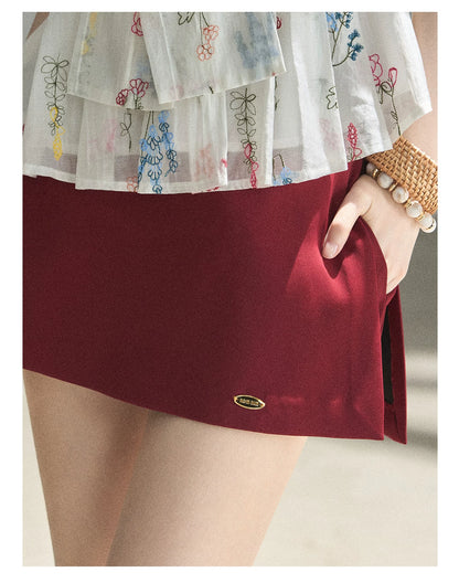 "The Unlit Spirit" High-Waisted A-Line Skort (Angora Red/ Tranquil Black)