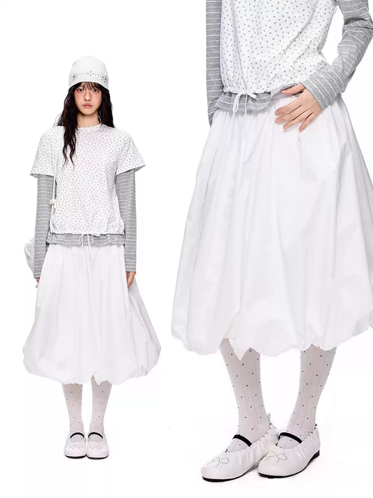 EZEK | Cloud Flower Bubble Skirt A-Line Midi (Black / White / Tan / Gray)