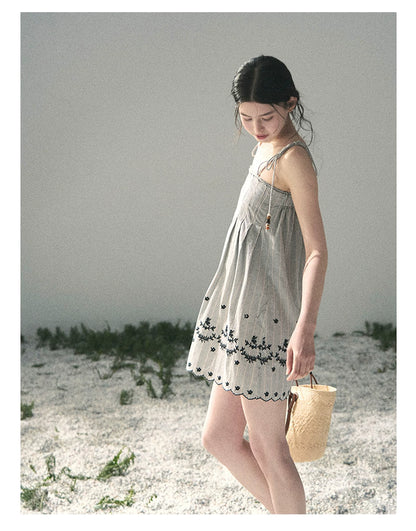 “Ripples Along the Hem” Misty Sea Gray Reversible Babydoll Dress
