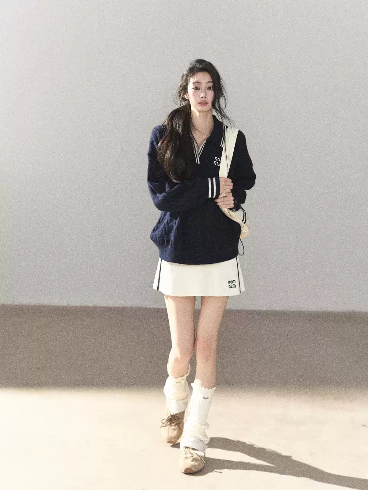 AOMALM - "Navy in Negative Space" Navy Academy-Style Knit Two-Piece Set