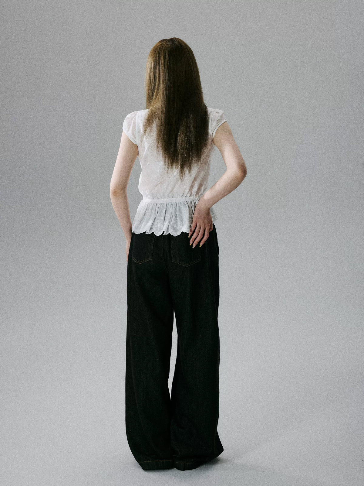 LOST FOREST - White Embroidered Ruffle Sleeve Cotton Blouse