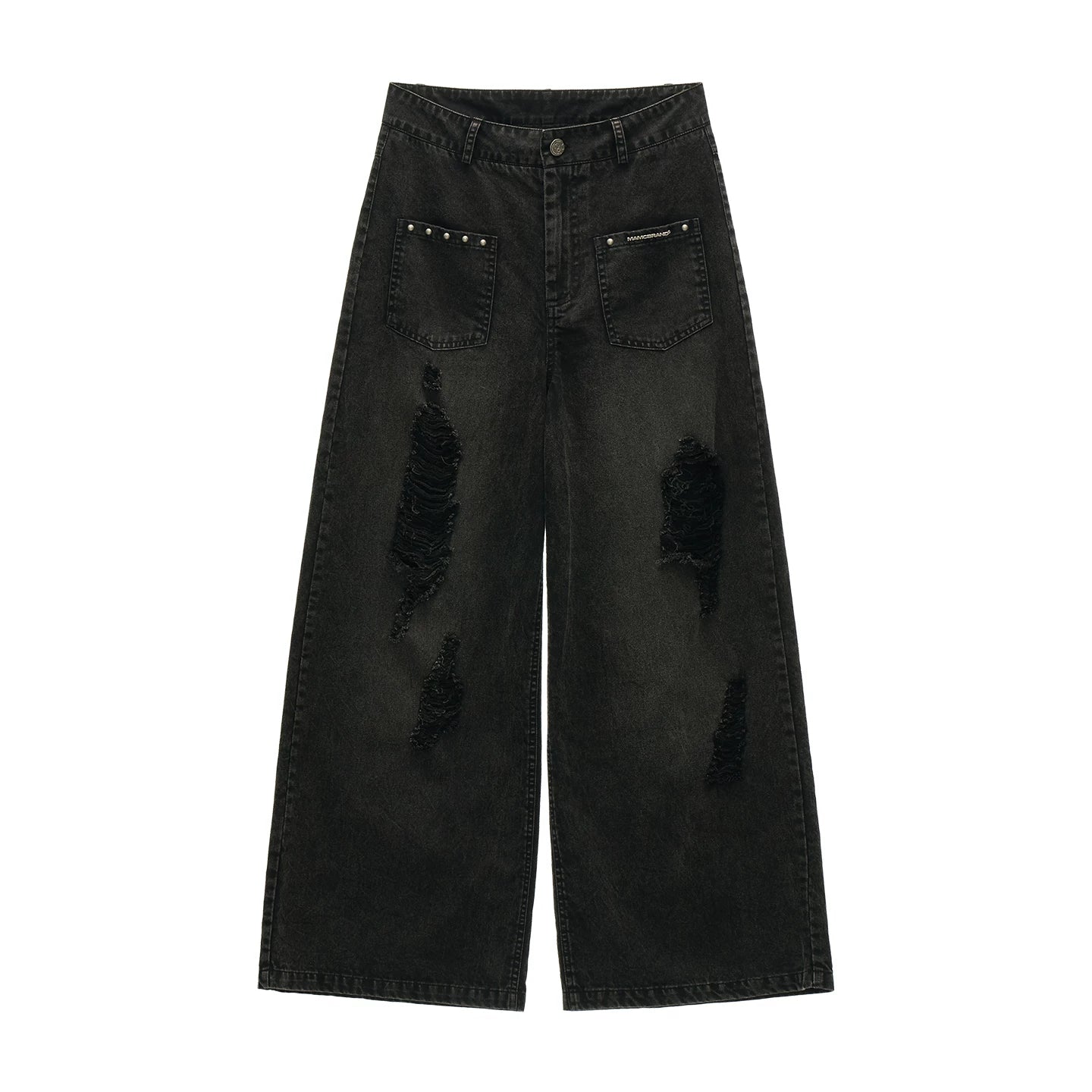 "Street Rebel Mood" Distressed Black Straight-Leg Jeans WE932