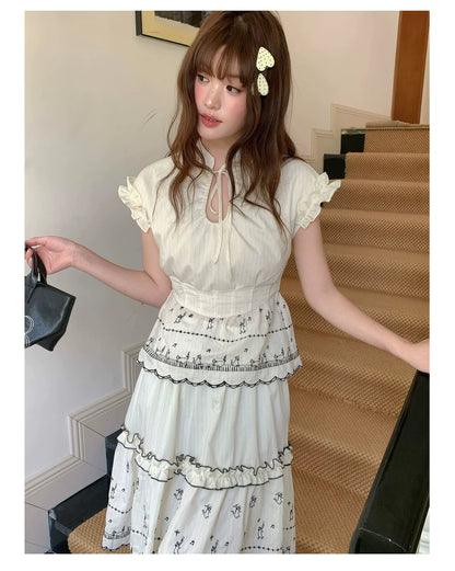 [RF] “Ivory Star Whisper” Polka Dot Two-Piece Skirt Set