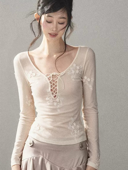 AOMALM - "Wrapped in the Evening Breeze" Milk Rice White Sailor-Collar Wool-Blend Knit Sweater