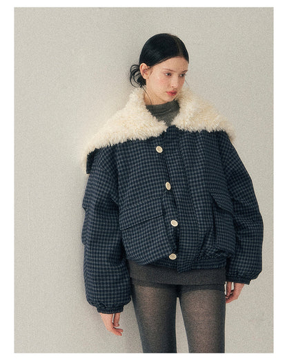 少也眼 “Silent Indigo” Academy Blue Quilted Wool-Collar Jacket