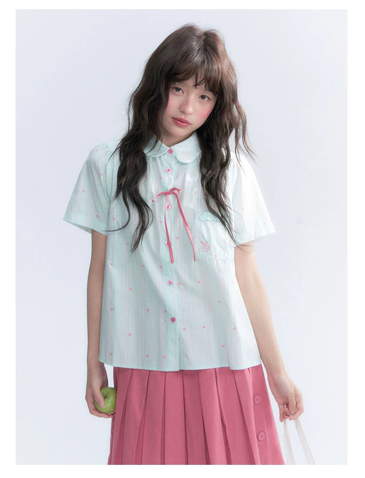 "Summer Sweetheart" Heart Stripe Blouse & Pleated Skirt Set