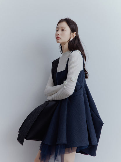 FUSSED Fantasy Manta Layered Mesh A-Line Dress – Midnight Blue FOF-25AW199a