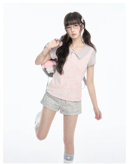 "Sweet Polka Day" Blush Pink Tee & Glacier Gray Shorts Set