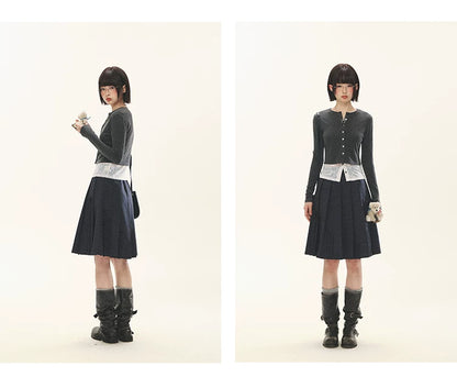 "Layered Blossom" Faux-Layer Knit Cardigan (Sakura Pink/ Heather Gray)