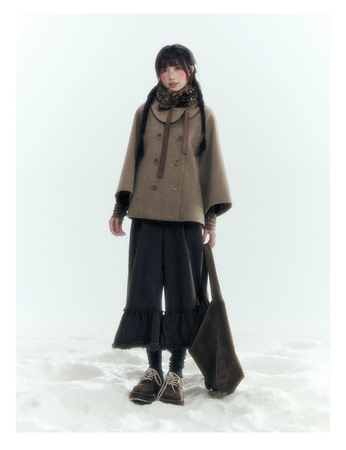 Horridale - [FREE GIFT] Vintage Bow-Tie Faux Fur Collar Scarf (Cream White / Brown)