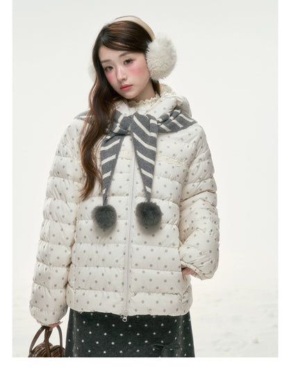 BIBIBENCY - White Polka Dot 90% Duck Down Puffer Jacket