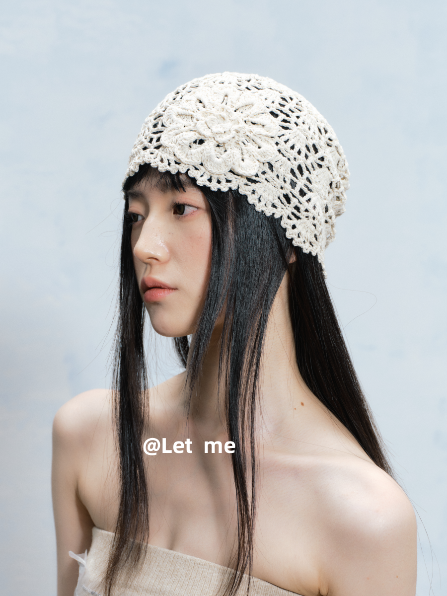 Floral Crochet Beanie – Openwork Lace Knit Hat