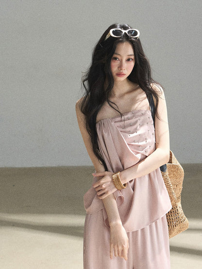 "Summer Rain at Dusk" Dusty Rose Satin Two-Piece Set