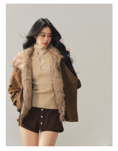 少也眼 "Cloud Veils Over the Mountains" Hepburn-Style Padded Faux Suede Butterfly Coat