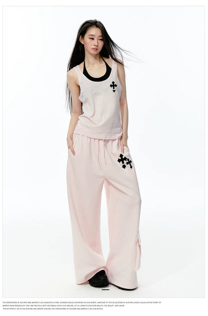 JN's DESIGN - Pink Layered Tank Top & Tulle-Overlay Sweatpants Set