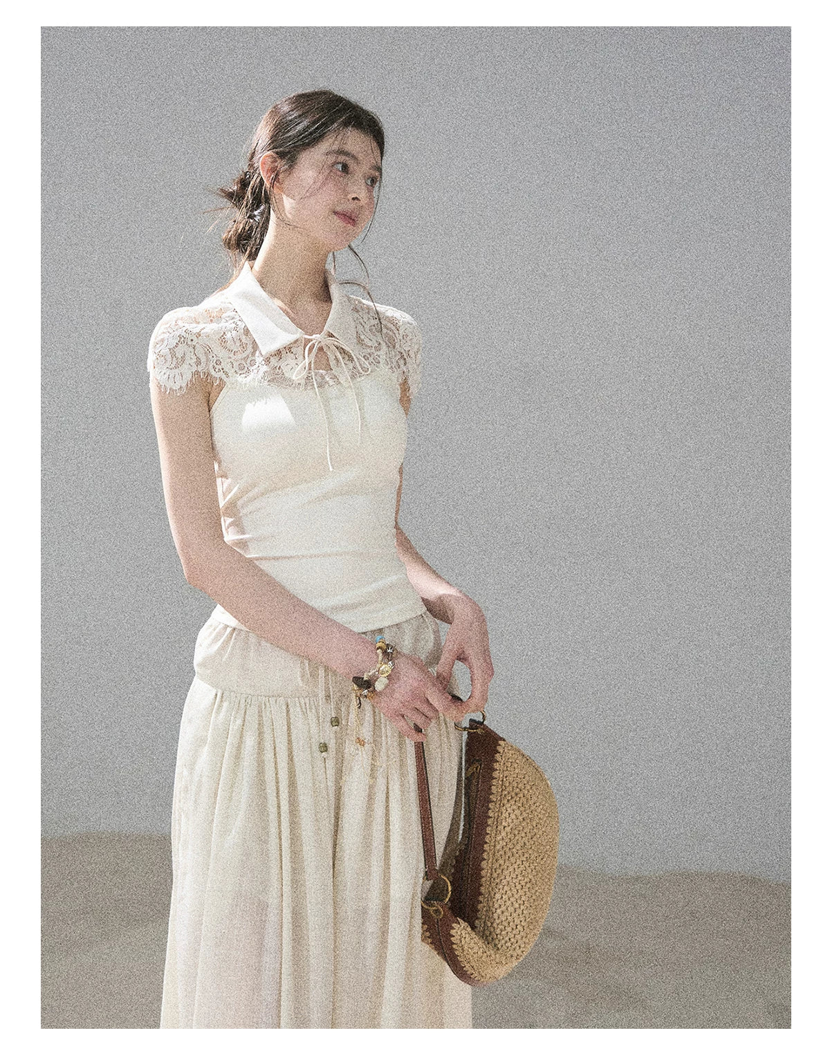 "Moonlit Rose Sonata" Cream Ivory Cami Top & Cape Set