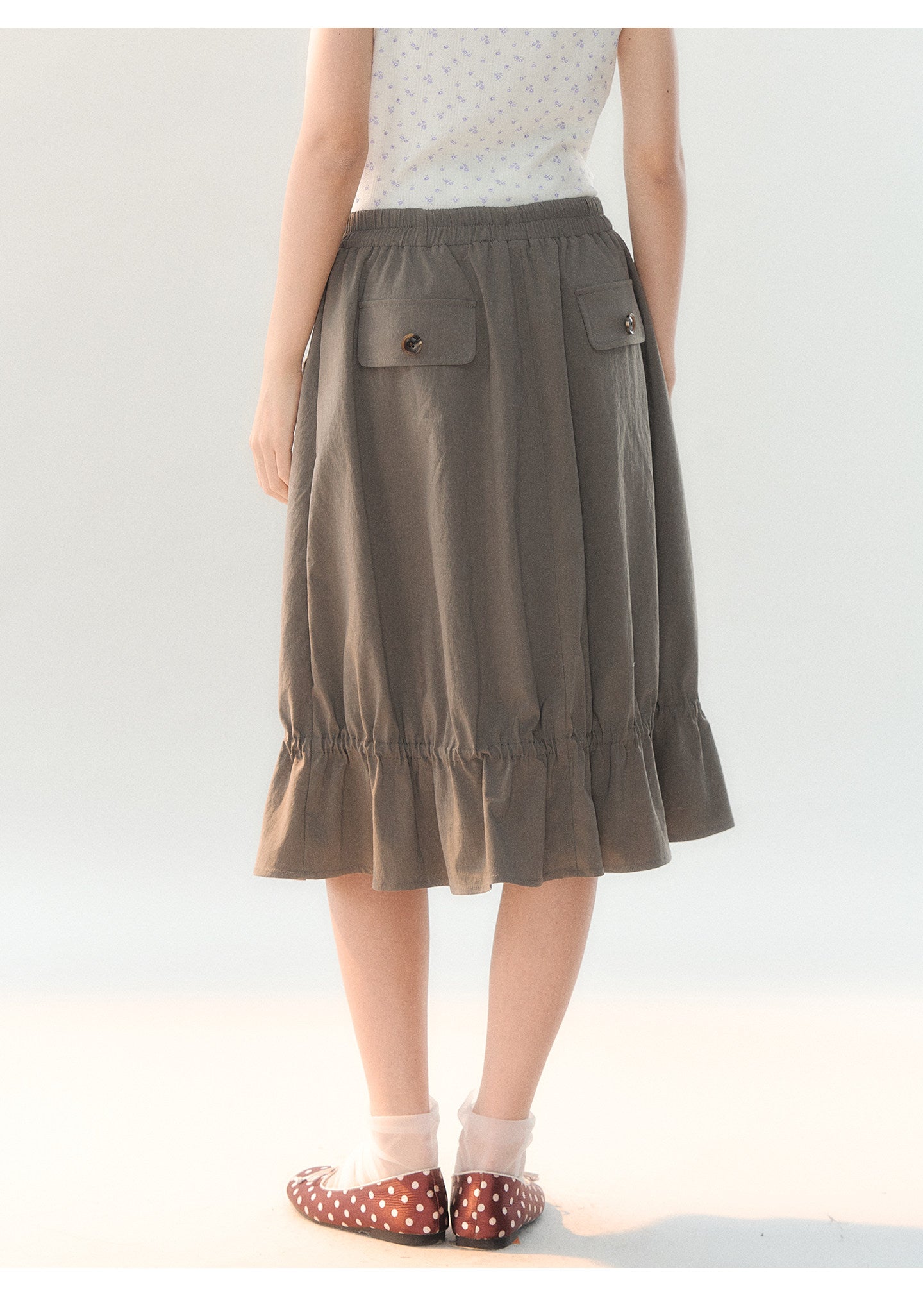 170726C "Sage Meadow" Grey Green Lace Pocket Culotte Skirt
