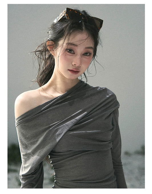 “Where Shadow Walks Beside Light” Dusk Gray Asymmetrical Top