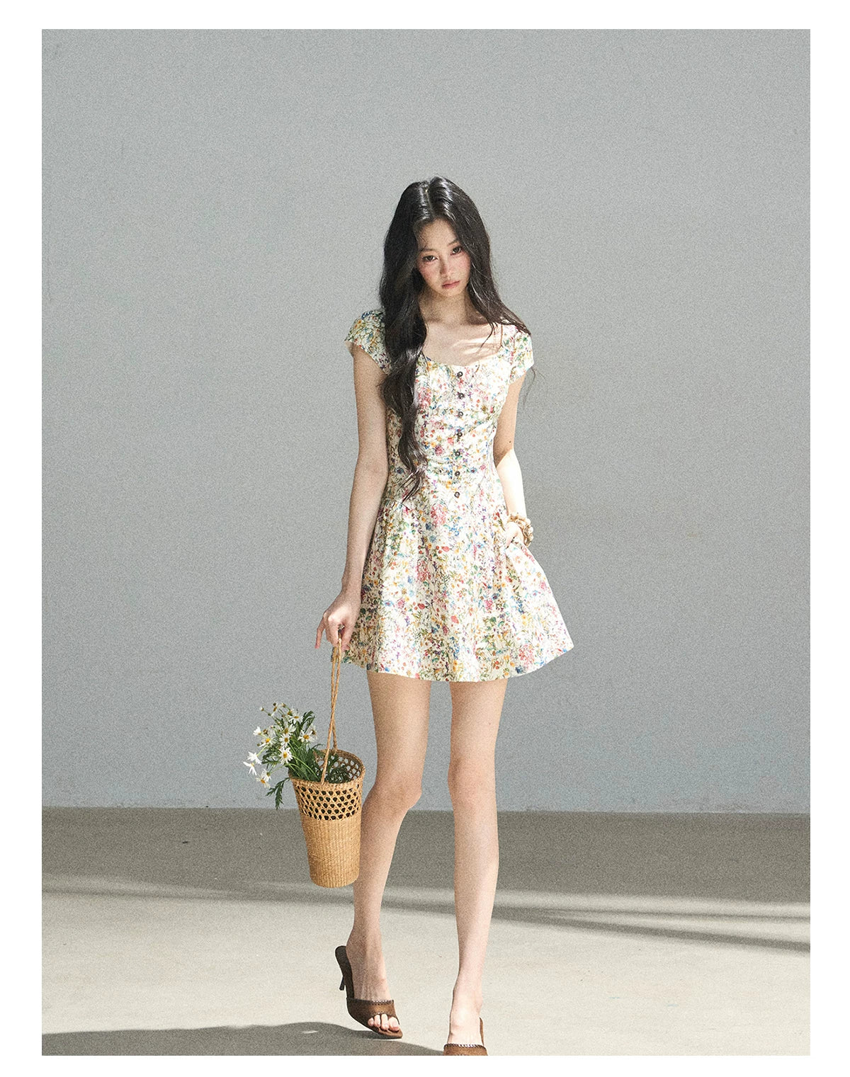 "Bloom in Full Glory" Dutch Cream Floral Puff Mini Dress