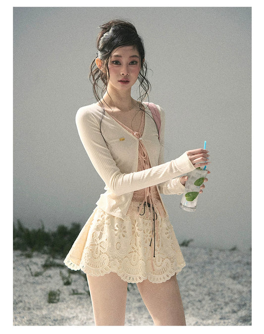 “Dreams Between Seams” Cream Ivory Layered Lace Top