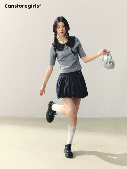 "Milky Pleats Mood" Bubble Hem Pleated Mini Skirt LL2026008