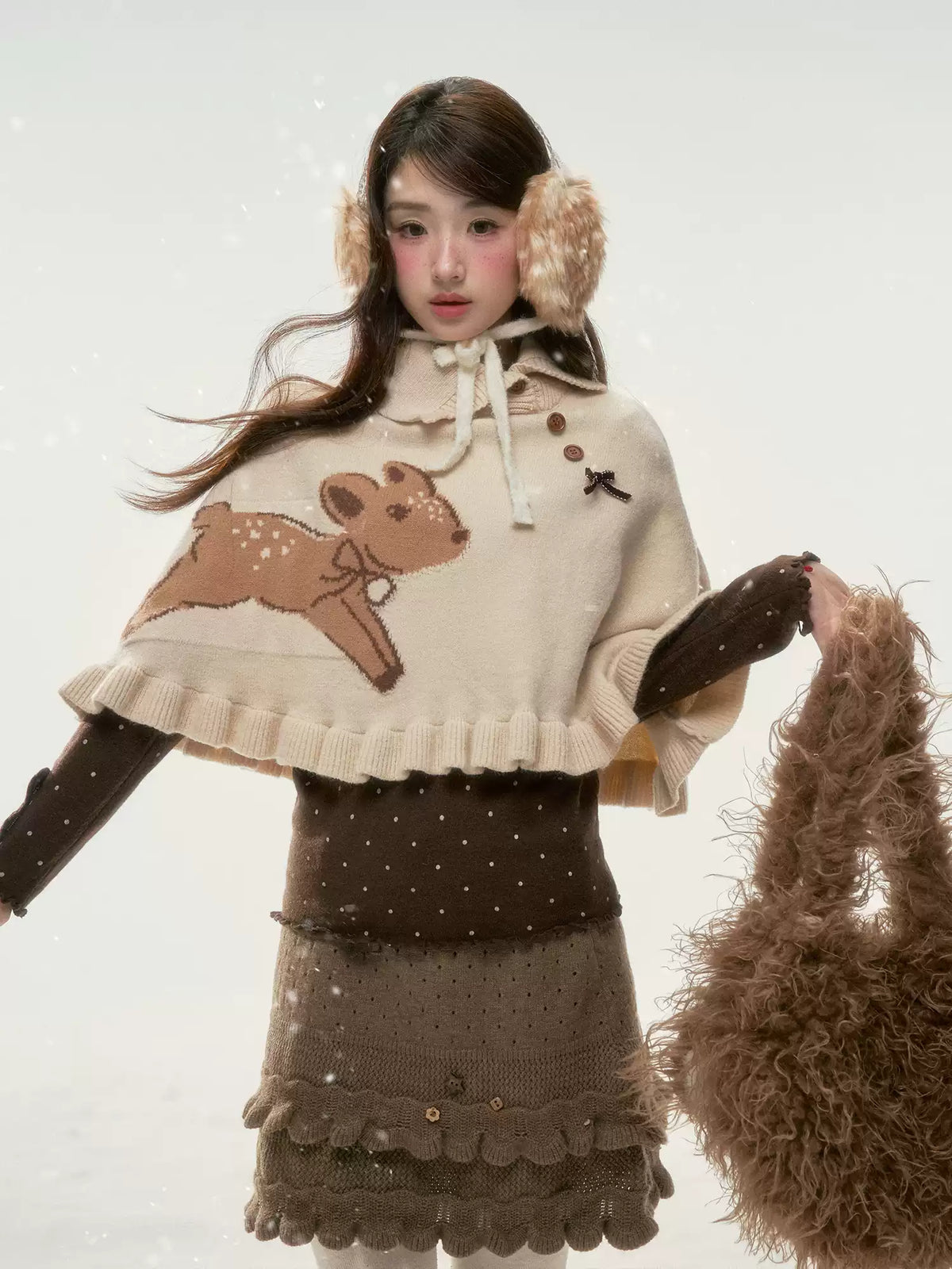 BIBIBENCY - Khaki Deer Knit Cape Sweater
