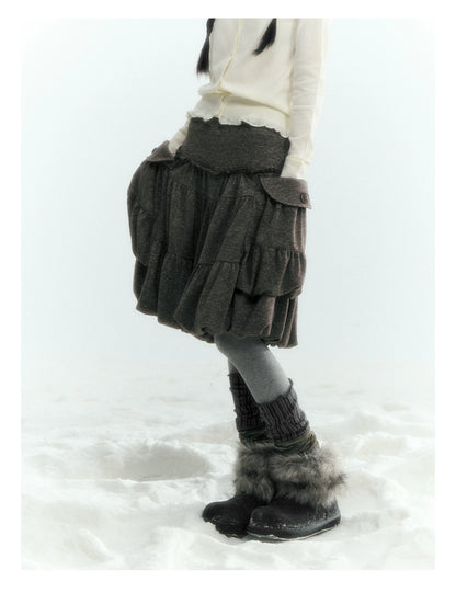 Horridale - Gray Brown Green Polka Dot Low-Rise Knit Bubble Skort