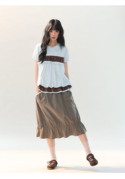 170726C "Sage Meadow" Grey Green Lace Pocket Culotte Skirt