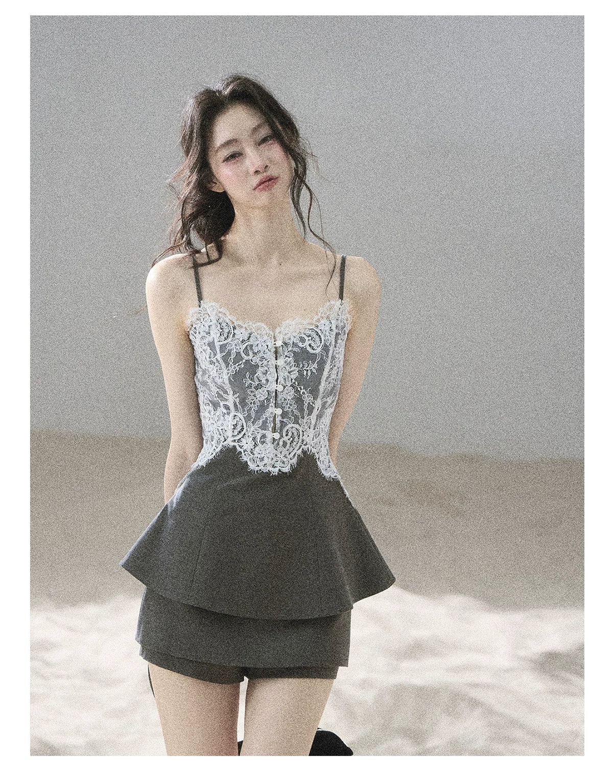 "Exclusively Hers" Intellect Gray Lace Cami & Skort Set