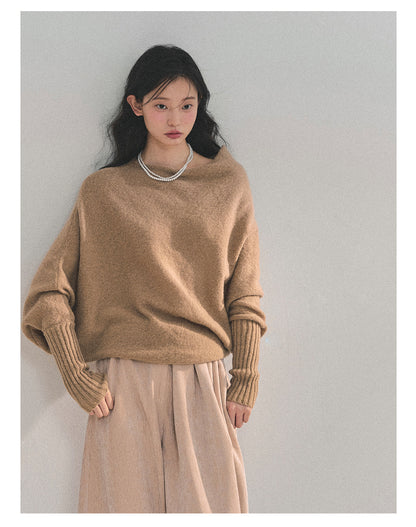 少也眼 “Soft Minimalism” Off-Shoulder Versatile Knit Top - Milk Tea Beige 6416515