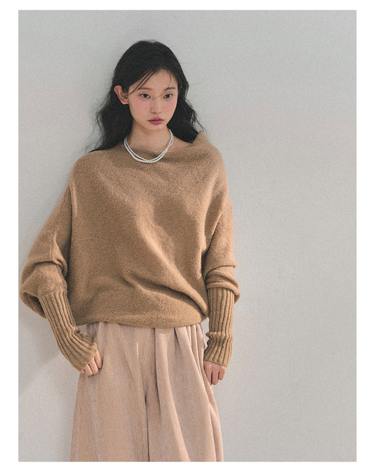 少也眼 “Soft Minimalism” Off-Shoulder Versatile Knit Top - Milk Tea Beige 6416515