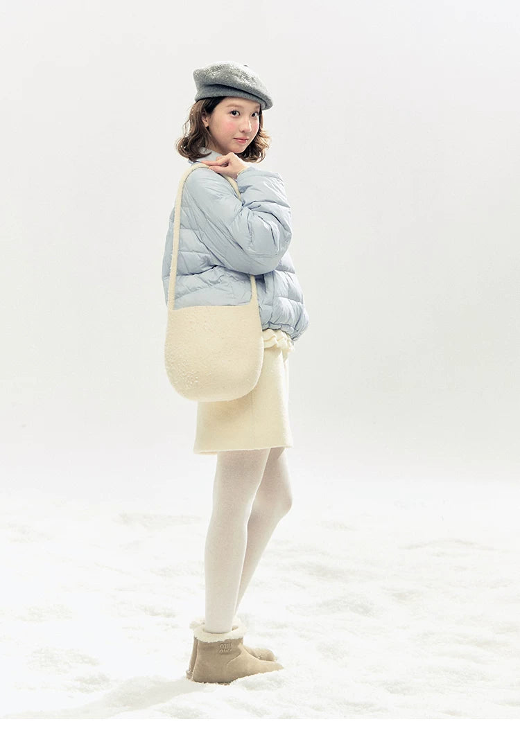 "Lily of the Valley Keepsake" Cropped Down Puffer Jacket (Pearl Beige/ Cloud Blue)