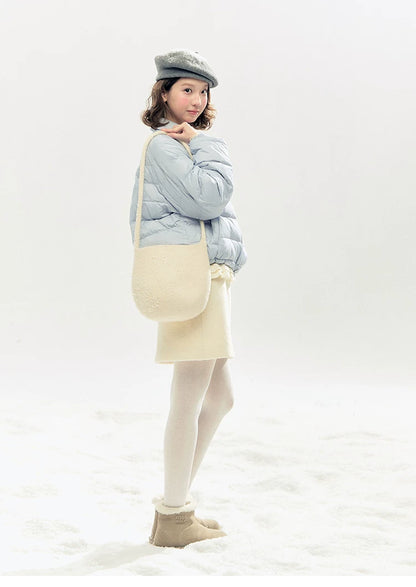 "Lily of the Valley Keepsake" Cropped Down Puffer Jacket (Pearl Beige/ Cloud Blue)