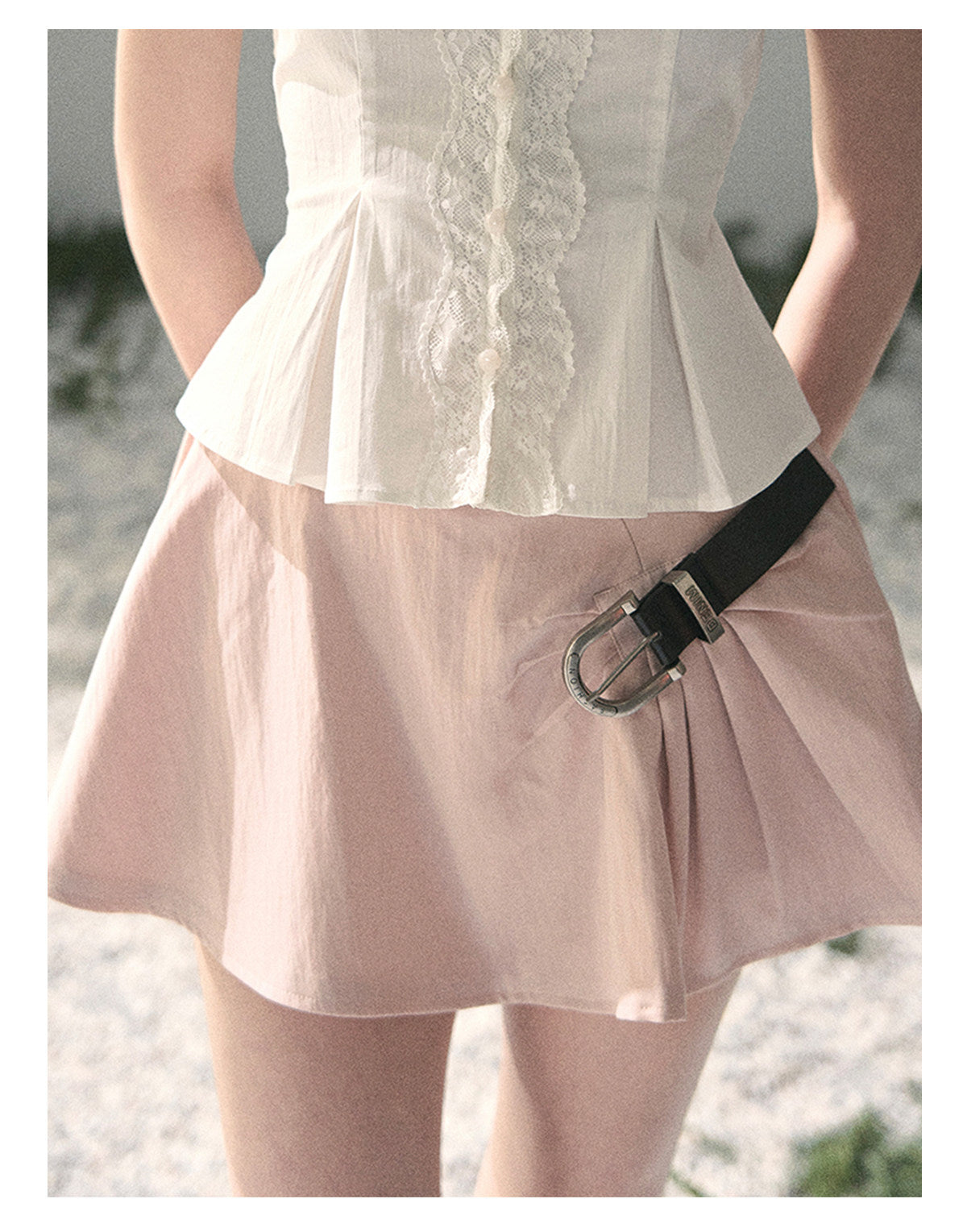 “Corridor Chimes” Soft Pink A-Line Puff Mini Skirt