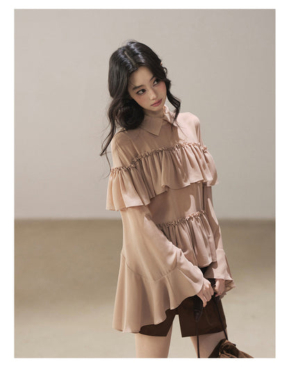 170726 "Veiled in the Evening Mist" Milk Tea Ruffle Blouse