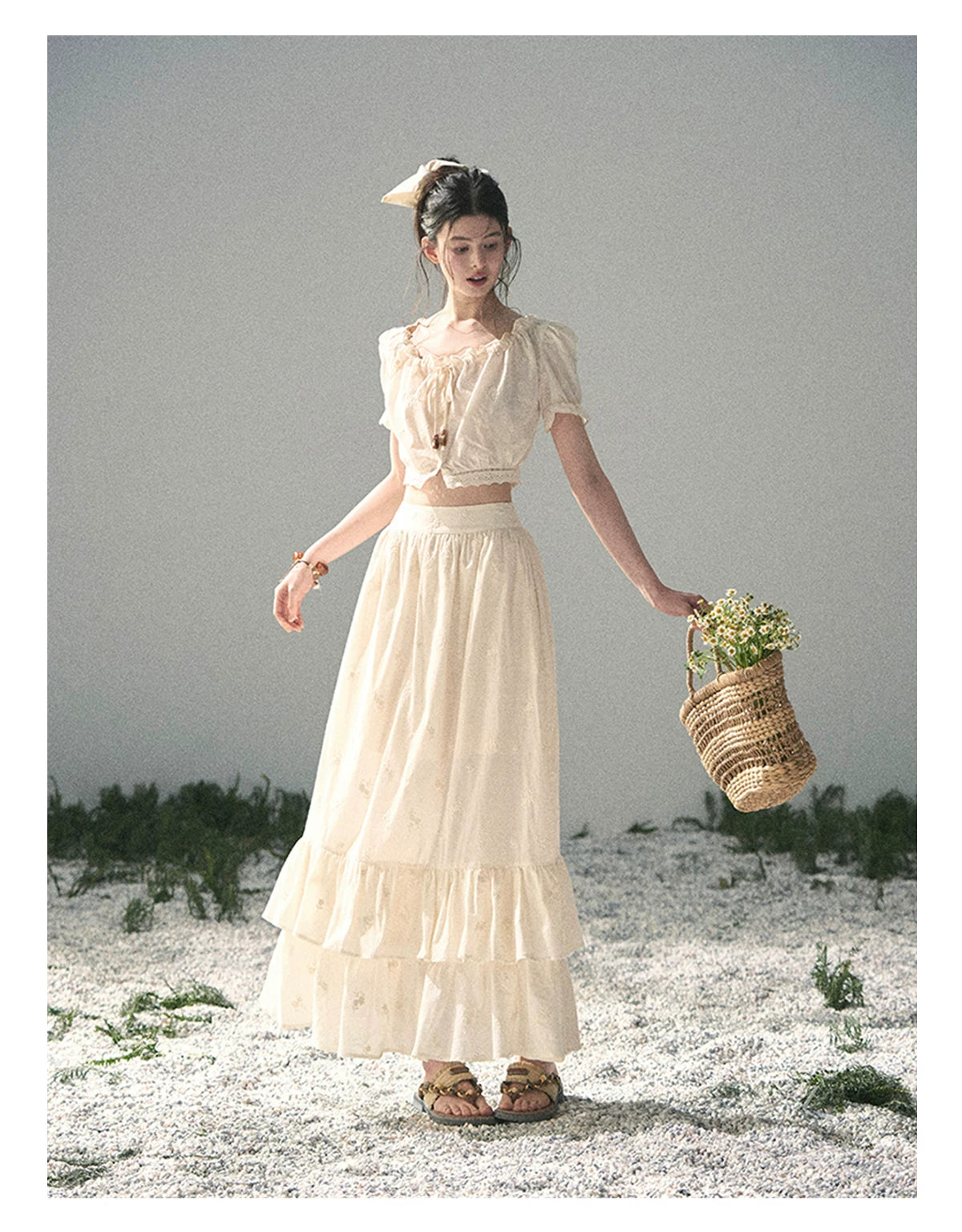 “Fallen Into the Garden” Dutch Cream Two-Piece Skirt Set 5635432