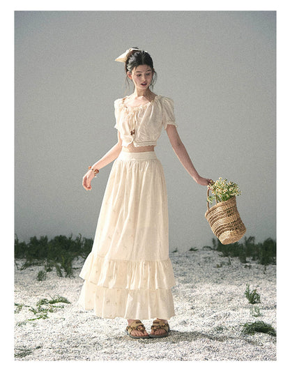 “Fallen Into the Garden” Dutch Cream Two-Piece Skirt Set 5635432