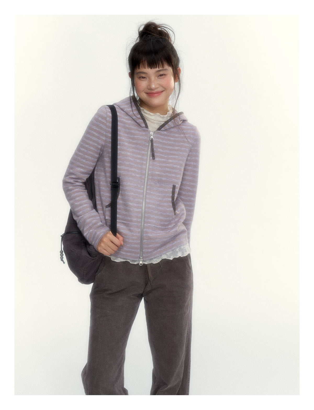 Dusty Purple Stripe Hooded Knit Cardigan