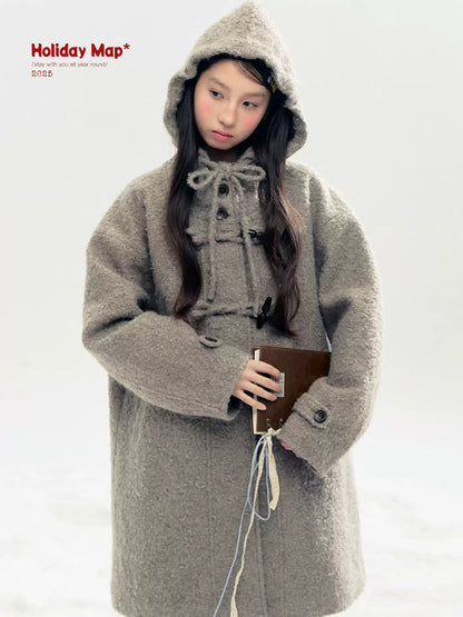 "Pinecone Post" Frost Gray Hooded Down Duffle Coat