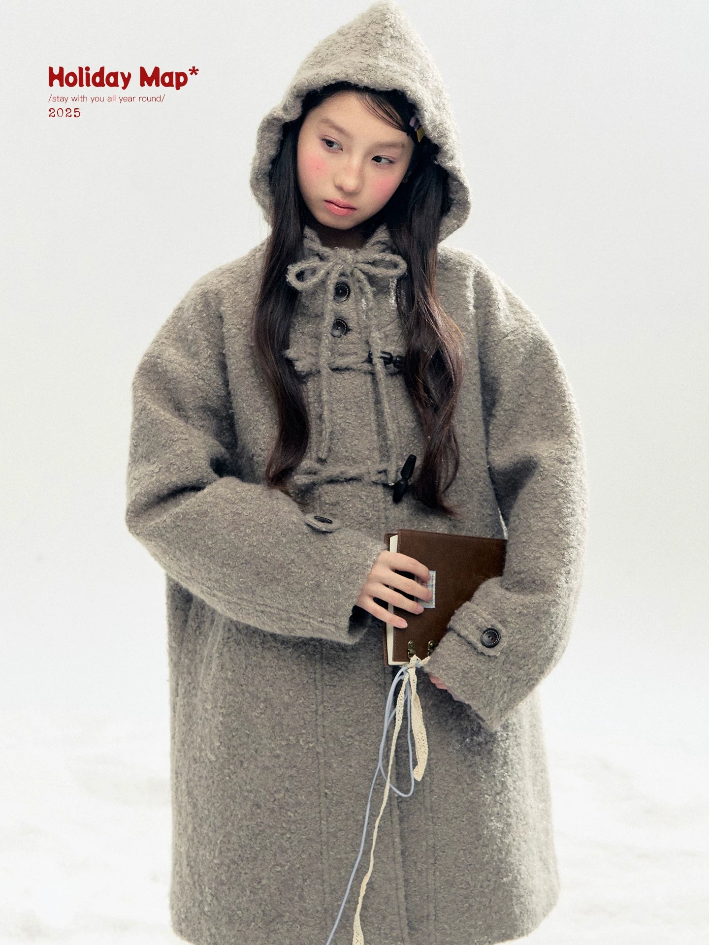 "Pinecone Post" Frost Gray Hooded Down Duffle Coat
