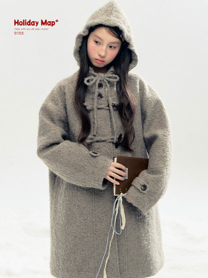 "Pinecone Post" Frost Gray Hooded Down Duffle Coat