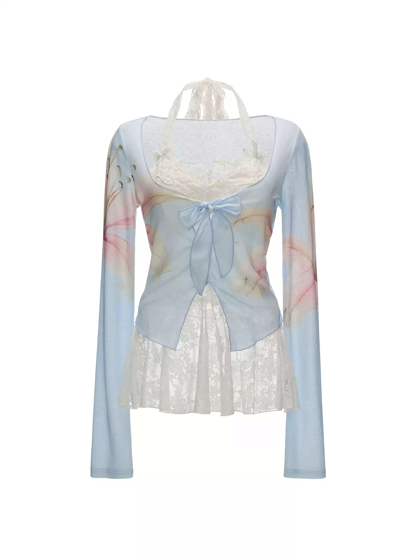 Lily Print Tie-Front Cardigan & Lace Halter Cami Set