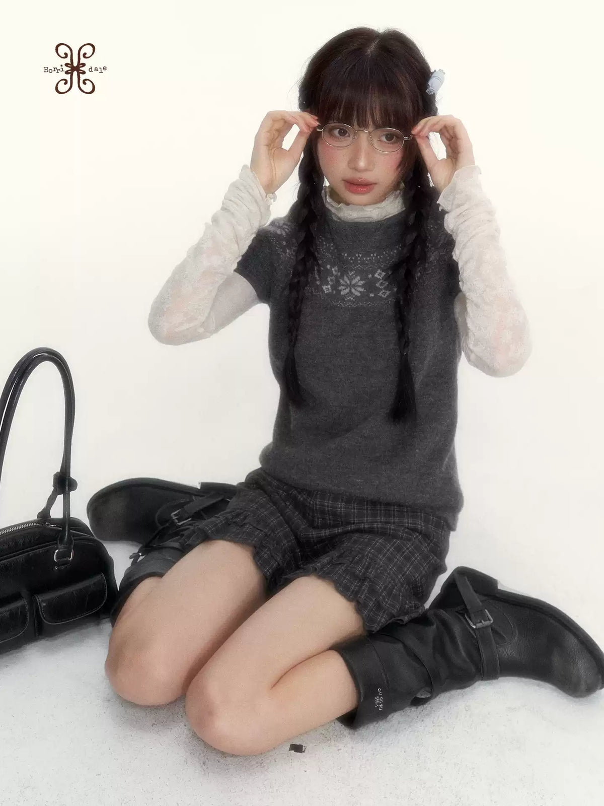 Deep Gray Fair Isle Short-Sleeve Knit Sweater