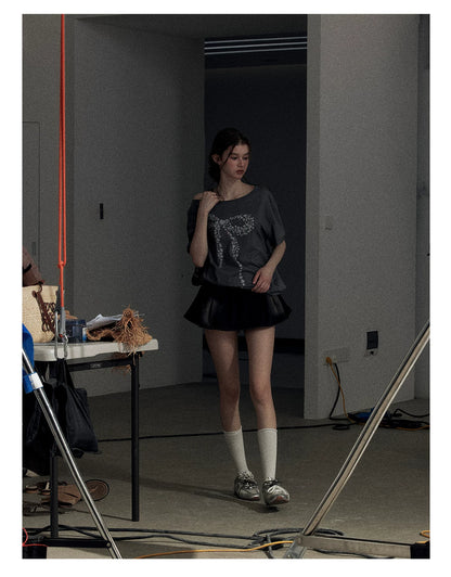"Muted Shades of Gray" Silver Mouse Gray Off-Shoulder Tee