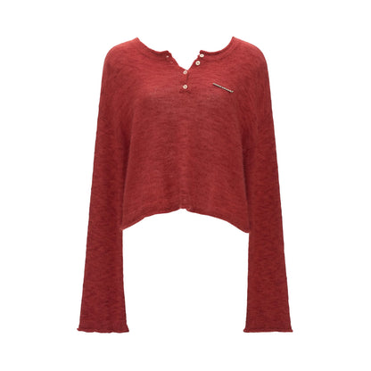 MAMC - Open-Back Mohair Blend Cropped Sweater (Red/ Black/ Blue)