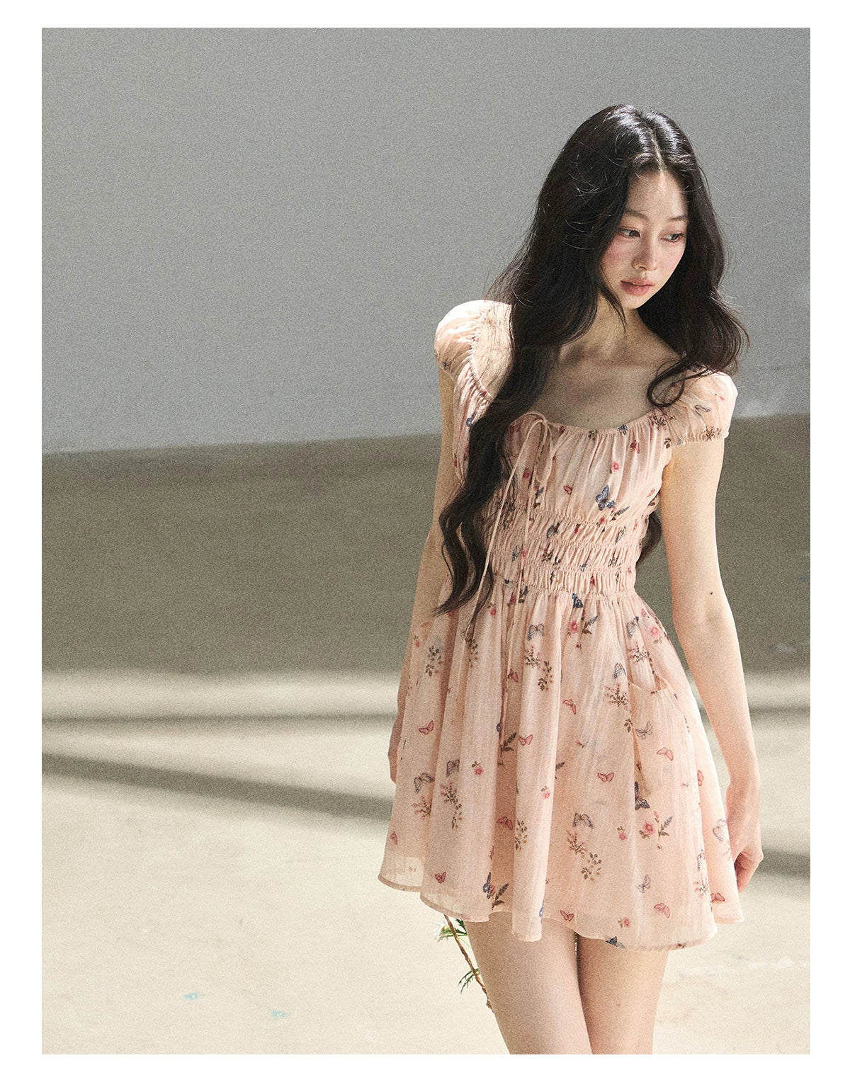 "A Meadow of Dreams" Dutch Cream Ruched Babydoll Mini Dress